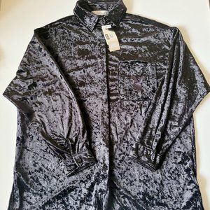 PLAYBOY Velour Black Long Sleeve  Button Down Shirt Size Medium
